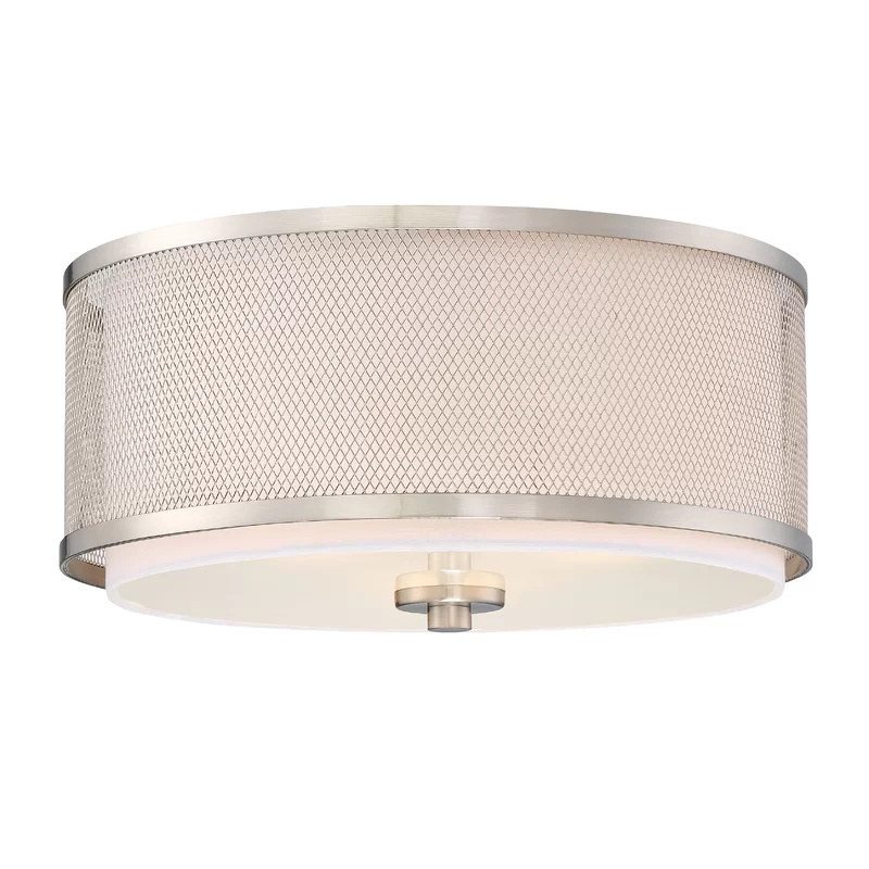 Indoor Modern Luminous 3-Light Metal Mesh Outer Caged Drum Flush Mount Ceiling Light For Living And Dining Room