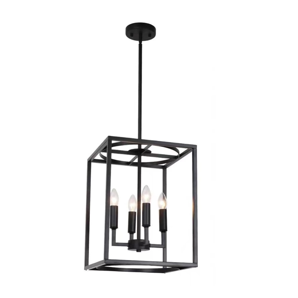 4-light Black Farmhouse Chandelier Pendant Light Rustic Lantern Modern Chandelier Black Kitchen Lighting Fixture