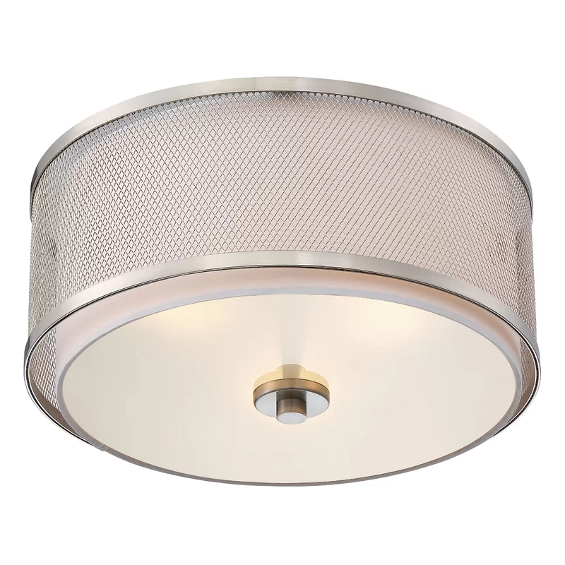 Indoor Modern Luminous 3-Light Metal Mesh Outer Caged Drum Flush Mount Ceiling Light For Living And Dining Room