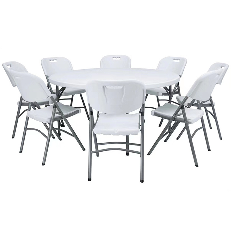 Modern 60 Inch Plastic White Folding Round Dinning Tables Set 6 Chairs Wedding For Events Wedding Party