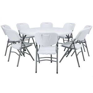 Modern 60 Inch Plastic White Folding Round Dinning Tables Set 6 Chairs Wedding For Events Wedding Party