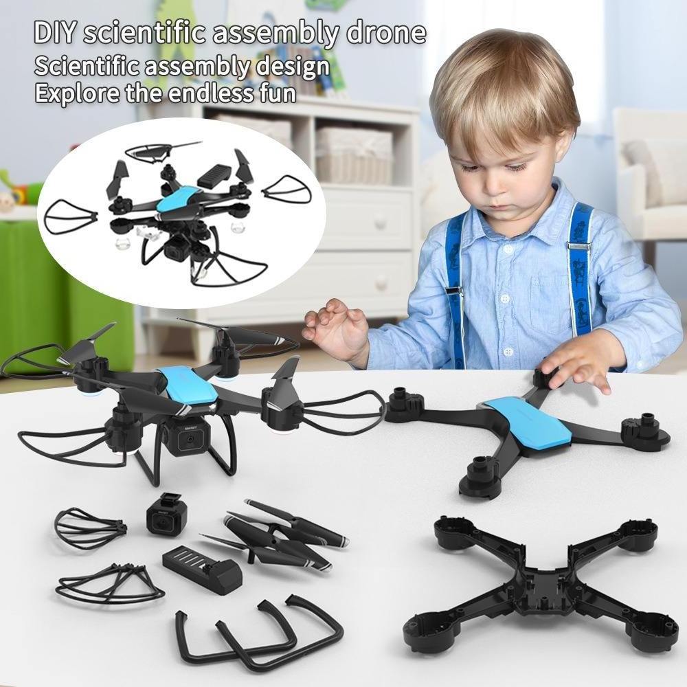 H108 Remote Control Plane DIY Advanced Puzzle Assembled Drone Children Mini Flying Toy Night Flight Light