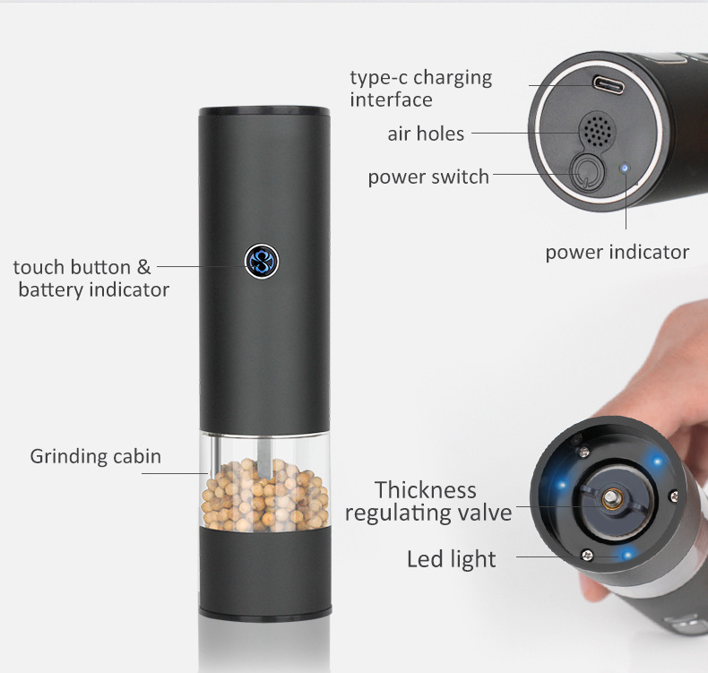 New Innovation 2023 Gravity Electric Ceramic Salt or Pepper Grinder Set Automatic Seasoning Salt and Pepper Spice Grinder