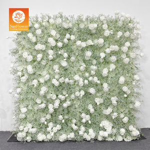 Sunwedding Roll Up White Wall Baby Breath 3d Flower Wall Backdrop Decoration for Wedding Backdrop