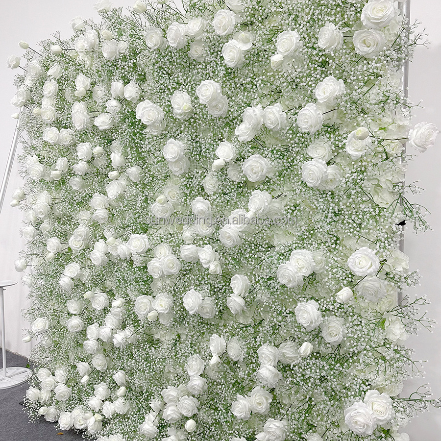 Sunwedding Roll Up White Wall Baby Breath 3d Flower Wall Backdrop Decoration for Wedding Backdrop