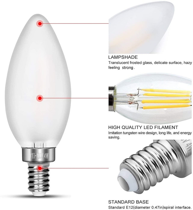 ETL PSE SAA FCC dimmable 110v 220v 12v 24v 36v C35 e12 e14 e27 e26 c35 led filament bulb