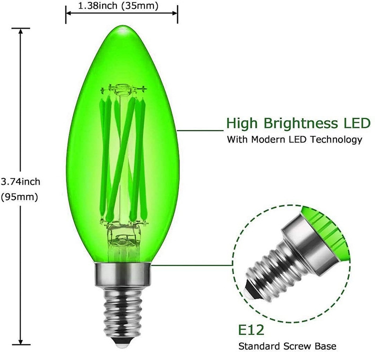 ETL PSE SAA FCC dimmable 110v 220v 12v 24v 36v C35 e12 e14 e27 e26 c35 led filament bulb