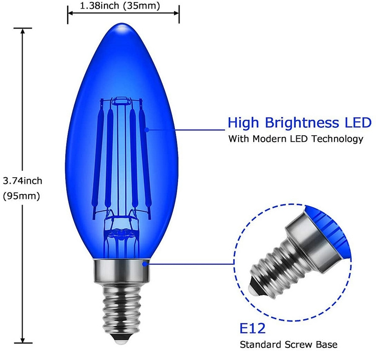 ETL PSE SAA FCC dimmable 110v 220v 12v 24v 36v C35 e12 e14 e27 e26 c35 led filament bulb