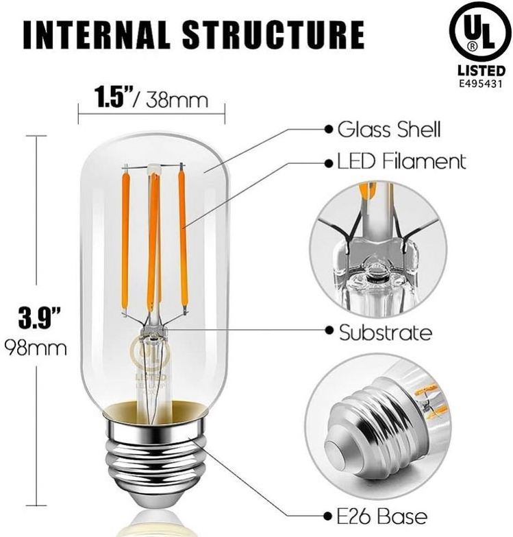 24v 12v 36v ETL PSE SAA FCC Dimmable T45 Filament Bulb 2w 4w 6w 8w Led Bulb E27 12w E26 E27 B22 3000K 4000K 6000K Candle Lights