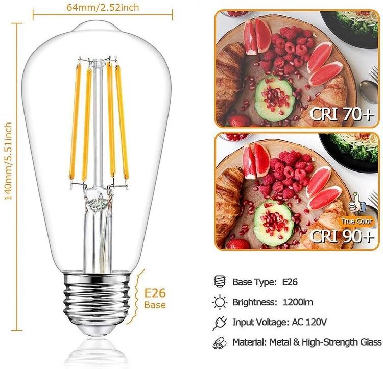 ETL PES SAA B22 E26 E27 12v 24v 36v Edison filament Bulb 4w 6w 8w 10w 12w led filament bulb st64