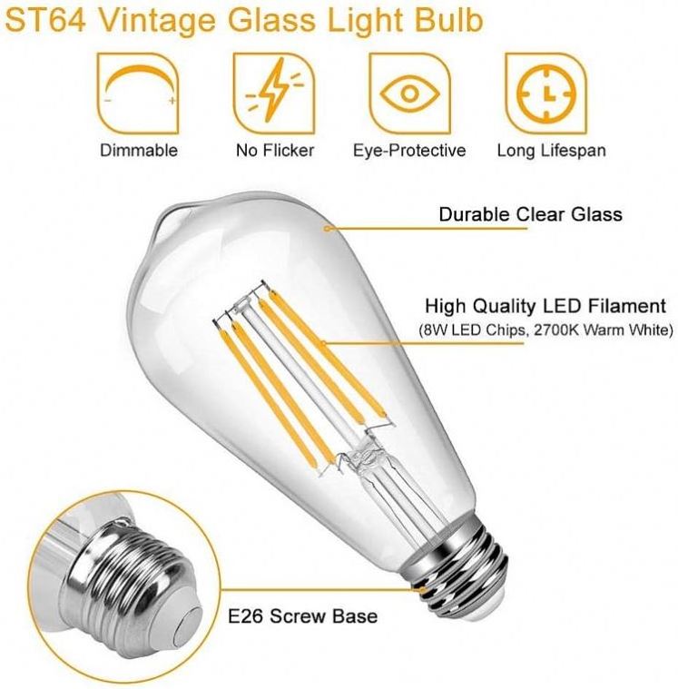 ETL PES SAA B22 E26 E27 12v 24v 36v Edison filament Bulb 4w 6w 8w 10w 12w led filament st64