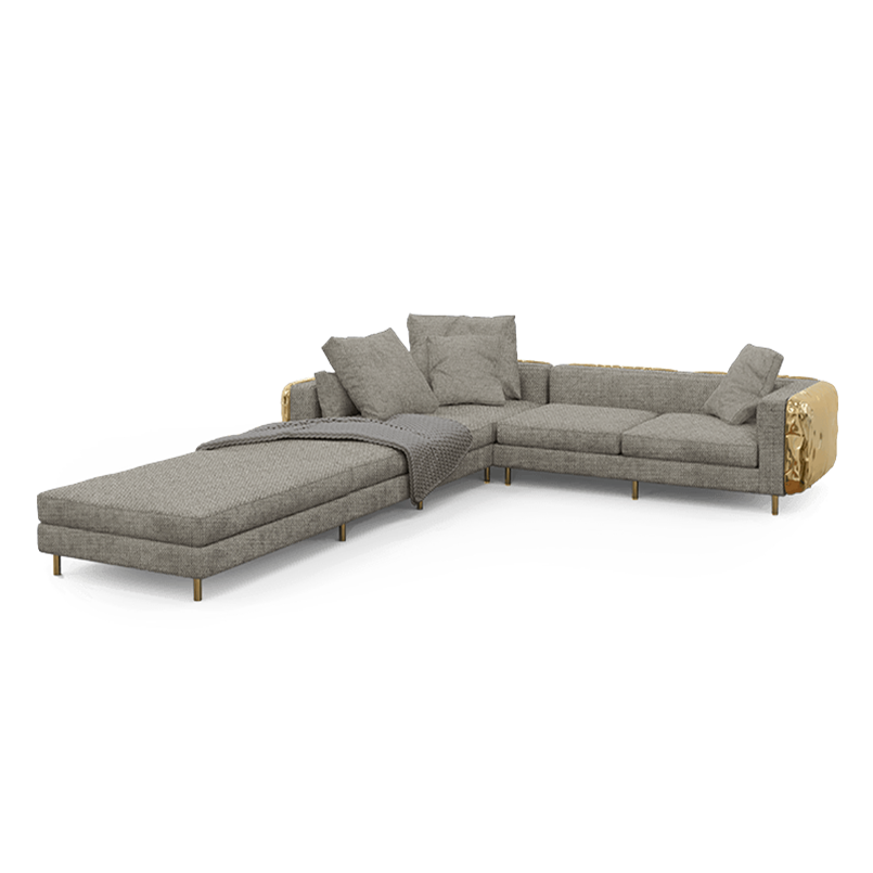 Hot Selling Hand Brass Gold Event Sofa Wholesale Combination L shape gray fabric sofa