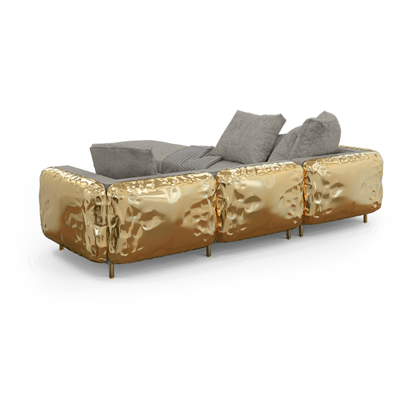 Hot Selling Hand Brass Gold Event Sofa Wholesale Combination L shape gray fabric sofa