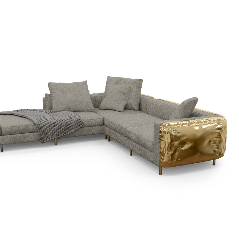 Hot Selling Hand Brass Gold Event Sofa Wholesale Combination L shape gray fabric sofa