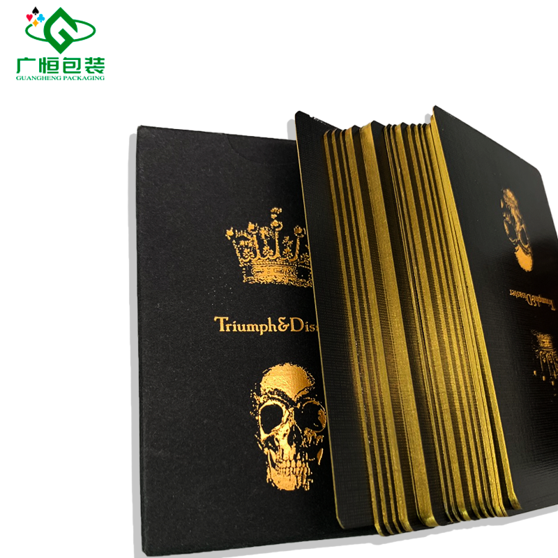 Custom Logo Printed Card Games Gold Foil Stamping Poker Cards Linens Effect Black Core Paper Playing Cards