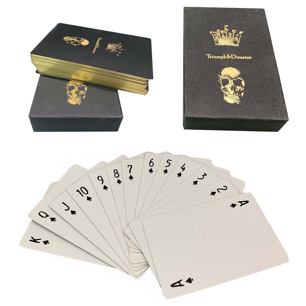 Custom Logo Printed Card Games Gold Foil Stamping Poker Cards Linens Effect Black Core Paper Playing Cards