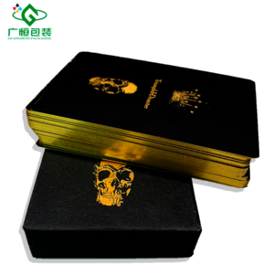 Custom Logo Printed Card Games Gold Foil Stamping Poker Cards Linens Effect Black Core Paper Playing Cards