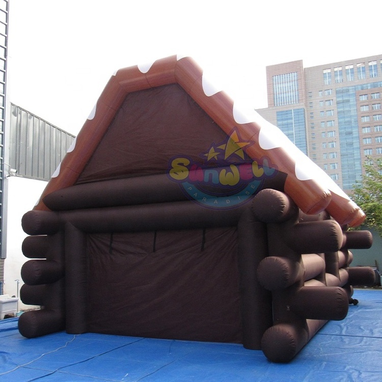 Outdoor Inflatable Christmas Village House With LED Santa Grotto Tent Inflatable Wooden House for decoration