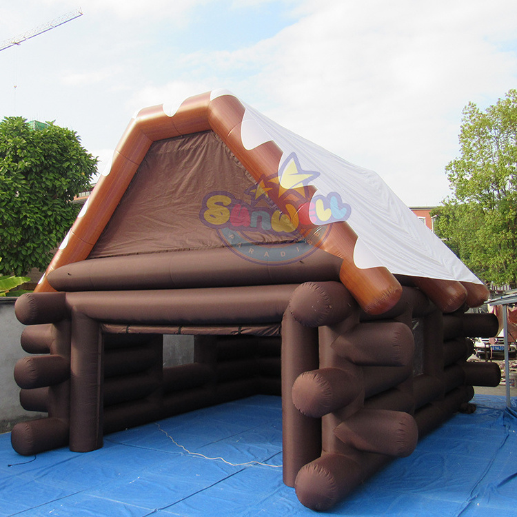 Christmas Santa House Inflatable Log Cabin Inflatable Winter Wood House with customized design