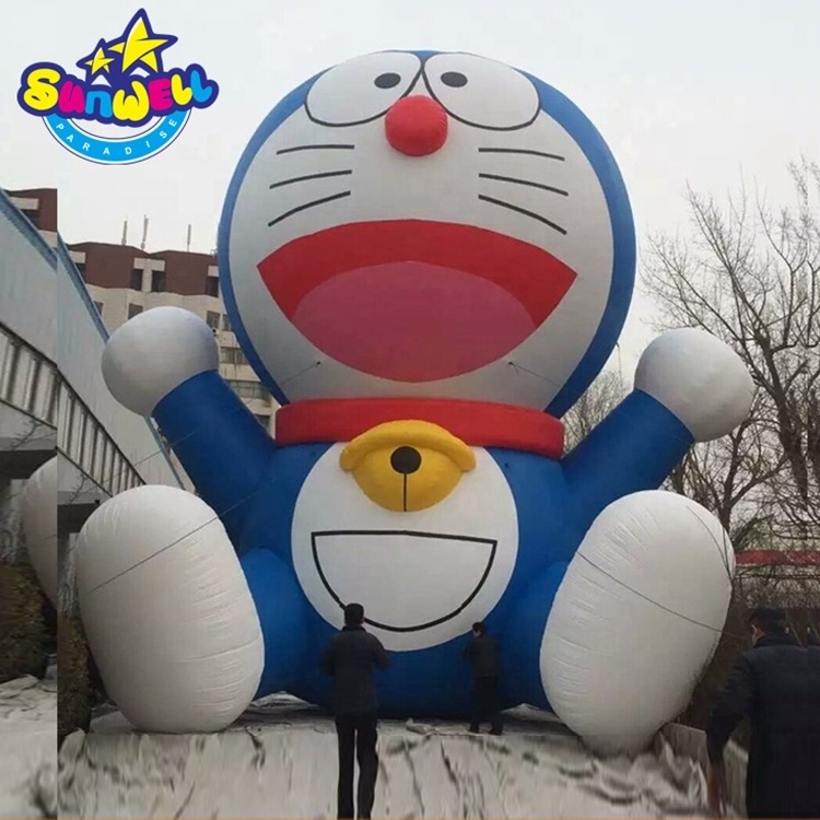 hign quality advertising cartoon,Color Printing Blue Stand doraemon themed inflatable cartoon character for sale