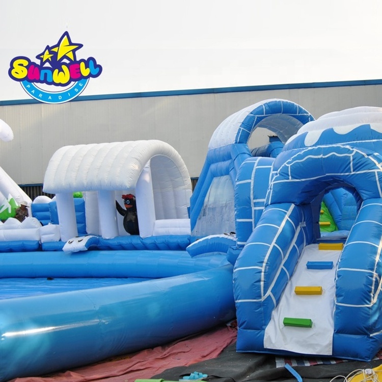 Giant inflatable amusement water park slides with swimming pool inflatable water slides for sale