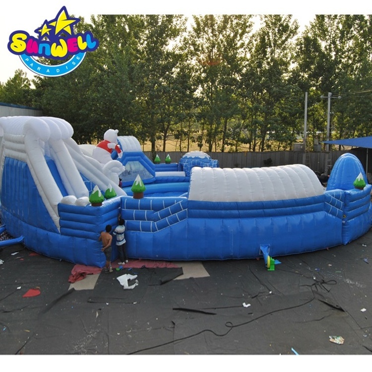 Giant inflatable amusement water park slides with swimming pool inflatable water slides for sale