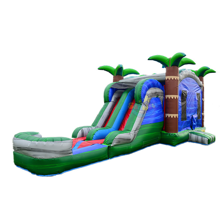 Customized size combo bounce house jumping castle inflatable water slide with pool for sale