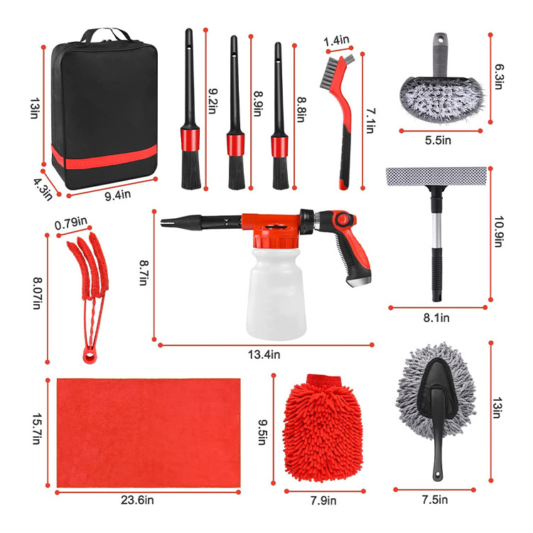 Car Wash Equipment Exterior Interior Tire Towels Drill Brush Window Scraper Set With Box Car Wash Cleaning Tools Kit