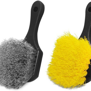 Wholesale Soft Short Handle Bristle 2 Set Car Wash Brush Cleaning Auto Wheel & Tire Cleaner Brush for Easy Scrubbing