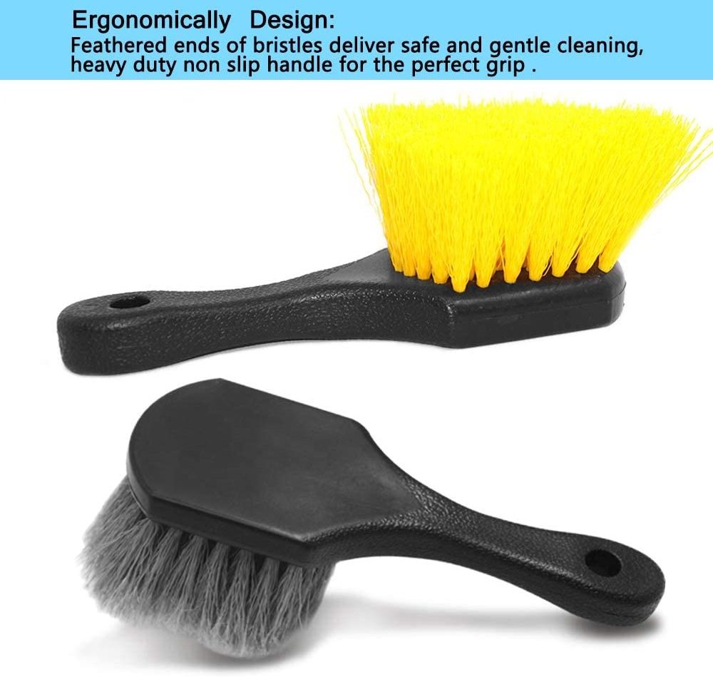 Wholesale Soft Short Handle Bristle 2 Set Car Wash Brush Cleaning Auto Wheel & Tire Cleaner Brush for Easy Scrubbing