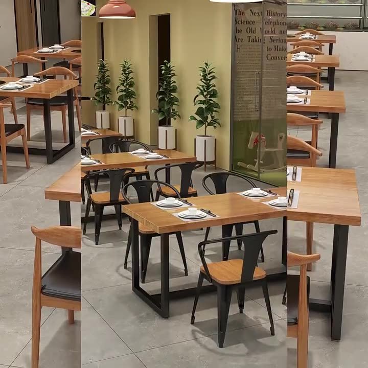 Retro industrial style restaurant dining table and chair combination canteen solid wood dining coffee shop tables and chairs