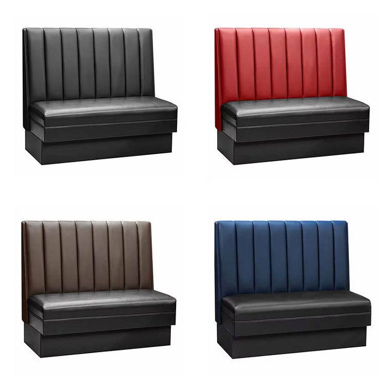 Black Channel Back Upholstered Booth Double Seater Bench seating for Restaurant Sets