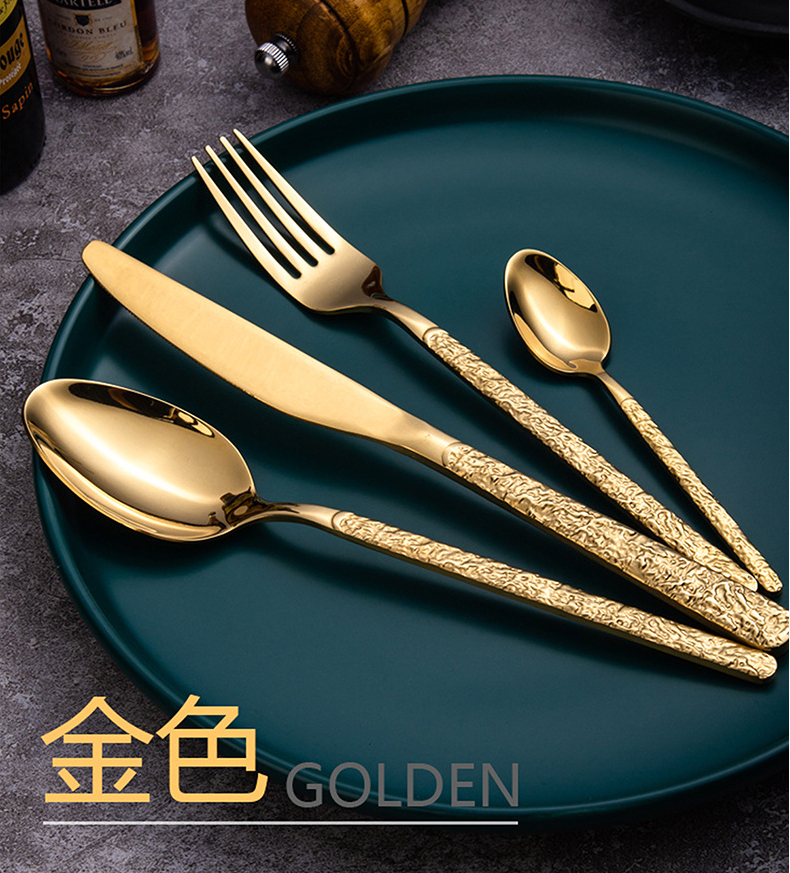 Luxury Mirror polish gold cutlery for wedding customize logo 18/10 Stainless Steel Golden cutlery set