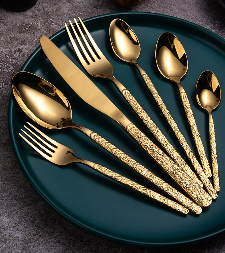 Luxury Mirror polish gold cutlery for wedding customize logo 18/10 Stainless Steel Golden cutlery set