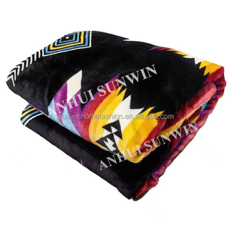 Custom Native American Blanket Queen 60*80 inches Traditional Throw Blanket Geometric Vintage Aztec Fleece Blanket