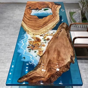 Hot Rectangular Blue ocean Factory Direct Solid Walnut Wood Cafe Coffee Kitchen Restaurant Epoxy Resin Dining Clear River Table