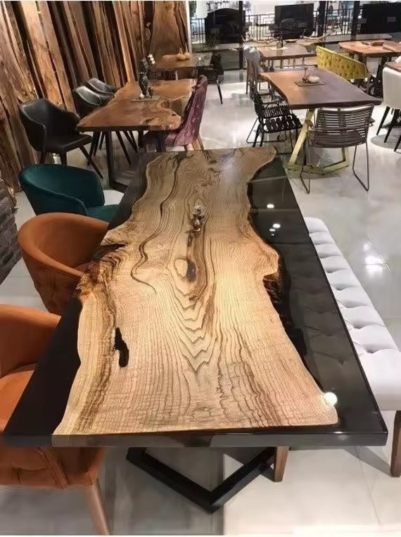 Factory Directly Home Furniture Restaurant Kitchen River Solid Walnut Wood Epoxy Resin Slab Dining Table