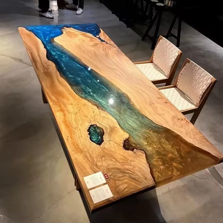 Factory Directly Home Furniture Restaurant Kitchen River Solid Walnut Wood Epoxy Resin Slab Dining Table