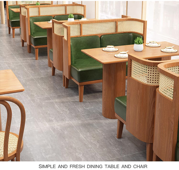 Japanese solid wood rattan card sofa restaurant chair  combination semi-circle card customization wooden  bar table