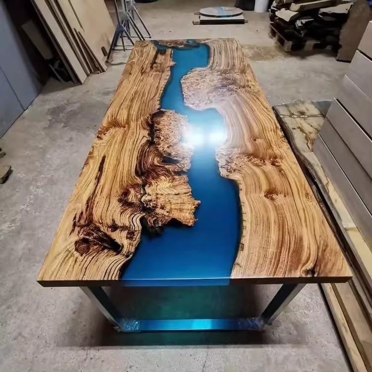 Blue ocean Factory Direct Solid Walnut Wood Kitchen Cafe Coffee Restaurant Epoxy Resin Dining Clear River Table