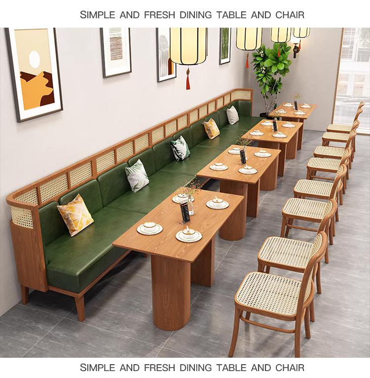 Japanese solid wood rattan card sofa restaurant chair  combination semi-circle card customization wooden  bar table