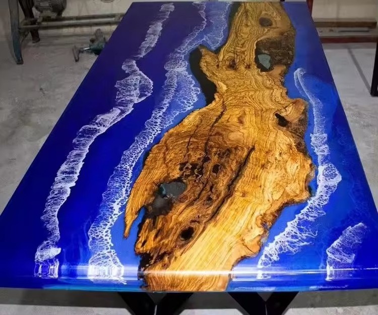 Blue ocean Factory Direct Solid Walnut Wood Kitchen Cafe Coffee Restaurant Epoxy Resin Dining Clear River Table