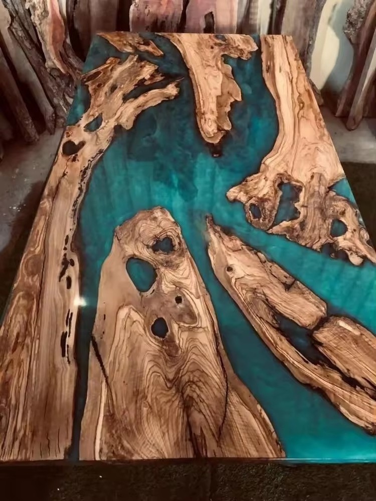 Blue ocean Factory Direct Solid Walnut Wood Kitchen Cafe Coffee Restaurant Epoxy Resin Dining Clear River Table