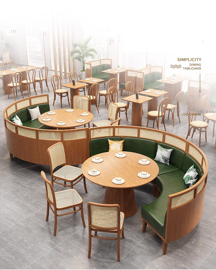 Japanese solid wood rattan card sofa restaurant chair  combination semi-circle card customization wooden  bar table