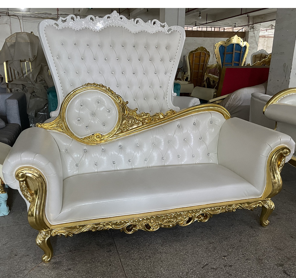 Events furniture Wholesale Luxury Party Furniture White Gold Wedding Royal Queen Sofa King Throne Chair