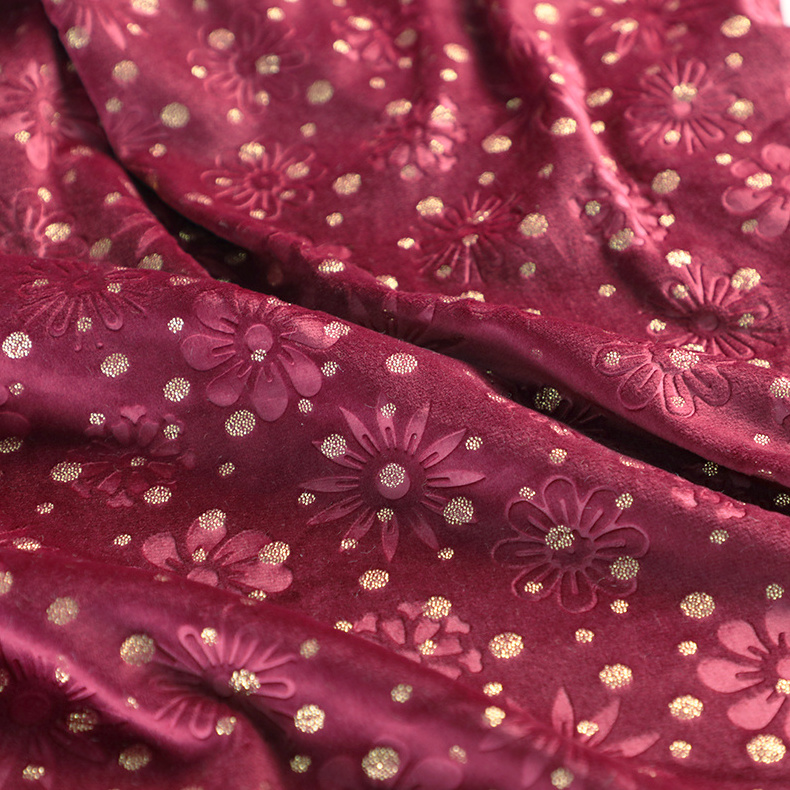 Bronzing Floral Single Side Super Soft Net Velvet Seersucker Ladies Fabric For Upholstery