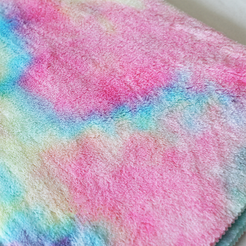 Custom Heavyweight Tie Dye Printed Pv Fleece Synthetic Rabbit Faux Fur Polyester Fabric