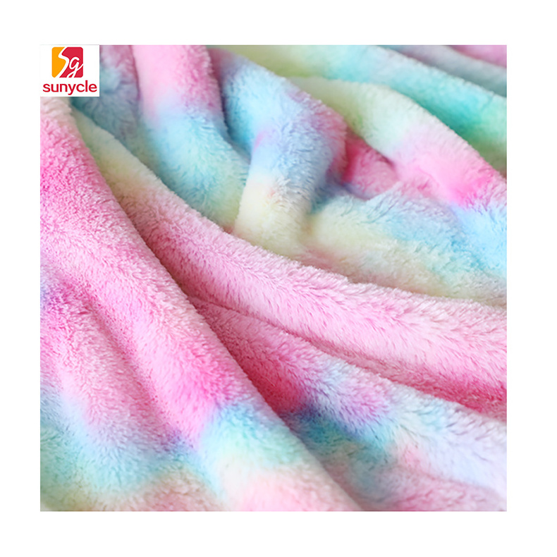 Custom Heavyweight Tie Dye Printed Pv Fleece Synthetic Rabbit Faux Fur Polyester Fabric