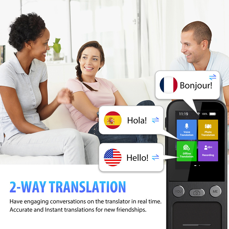 Sunyeetek T16 AI Multi-Language Translator Device 138 Language Offline Photo Voice Recording English Spanish Smart Translator