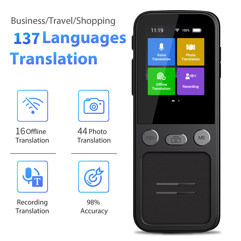 Sunyeetek T16 AI Multi-Language Translator Device 138 Language Offline Photo Voice Recording English Spanish Smart Translator